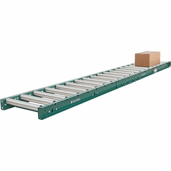 Global Industrial 10ft Straight Roller Conveyor, 15in Between Frame, 6in Roller Centers 293201